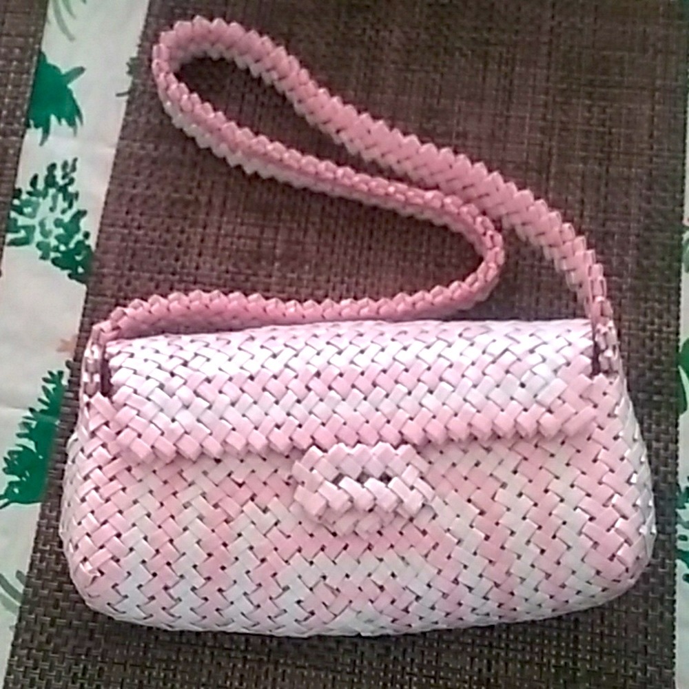 Handmade candy wrapper purse pink and white